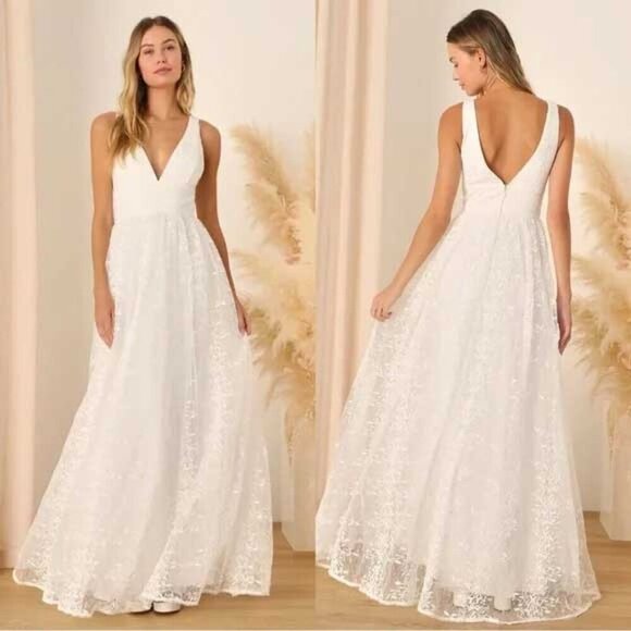 Lulus Dresses & Skirts - NWT Lulus Sweetest Beloved White Mesh Embroidered Sleeveless Maxi Dress